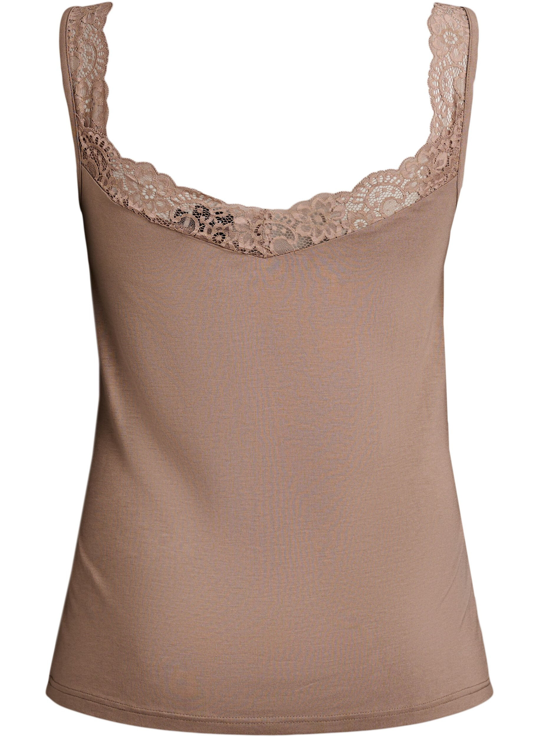 ZizziTop en viscose avec bord en dentelle, Beige, Packshot image number 1