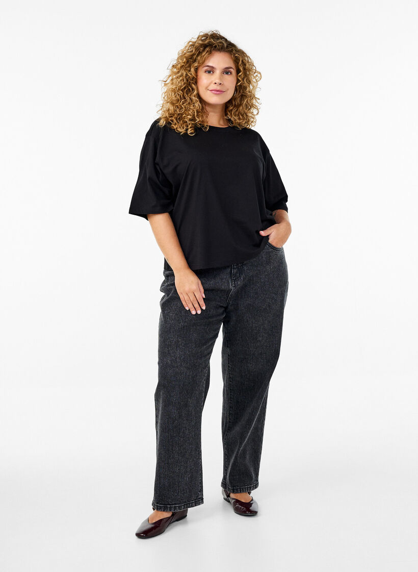 T-shirt boxy en coton bio, Noir, Model image number 1