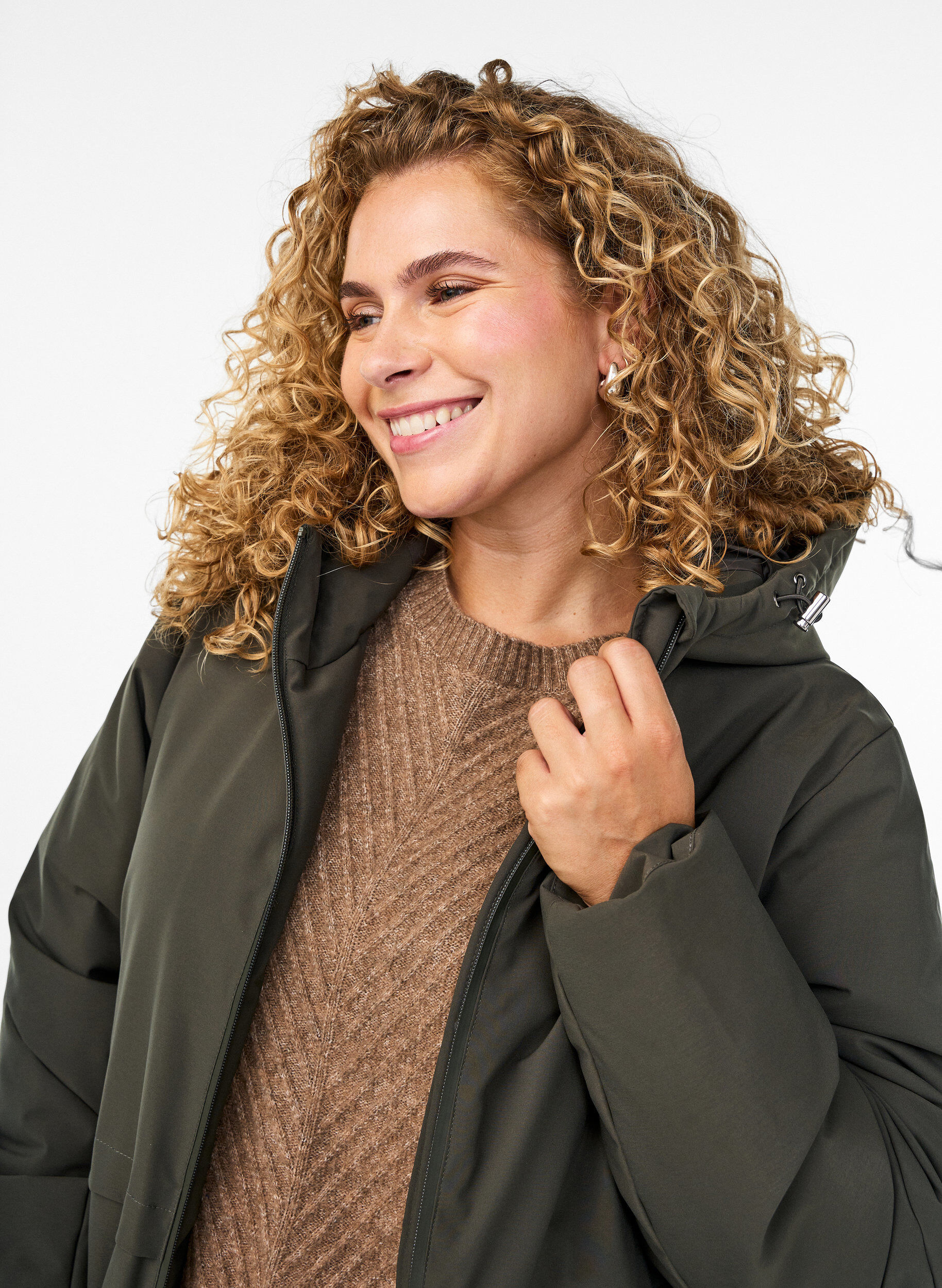 Zizzi Veste d'hiver avec taille ajustable, Vert, Model image number 3