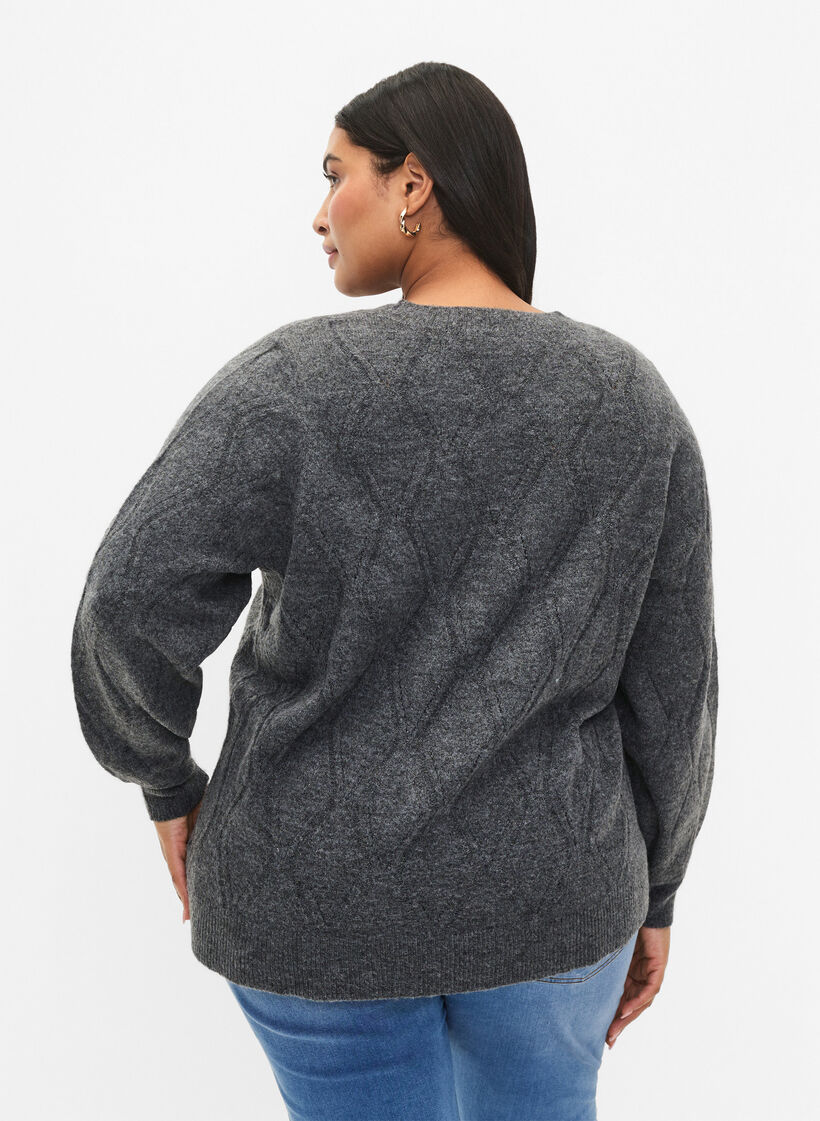 Pull en tricot avec motif à trous, Dark Grey Melange, Model image number 1