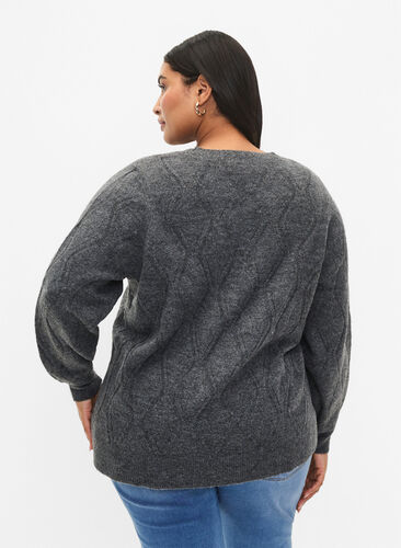 Pull en tricot avec motif à trous, Dark Grey Melange, Model image number 1