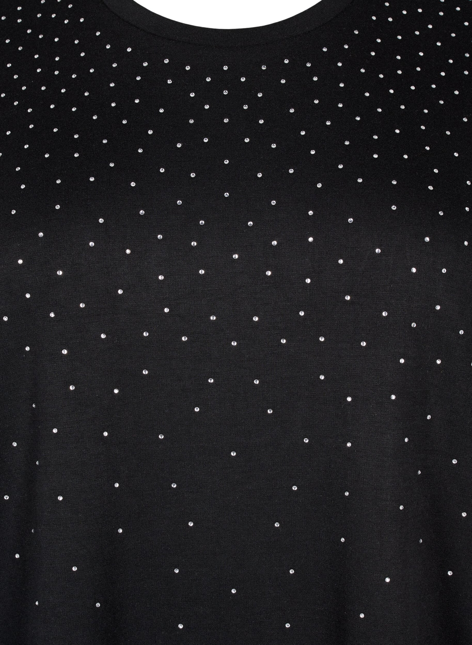 Zizzi T-shirt avec strass et col rond, Noir, Packshot image number 2