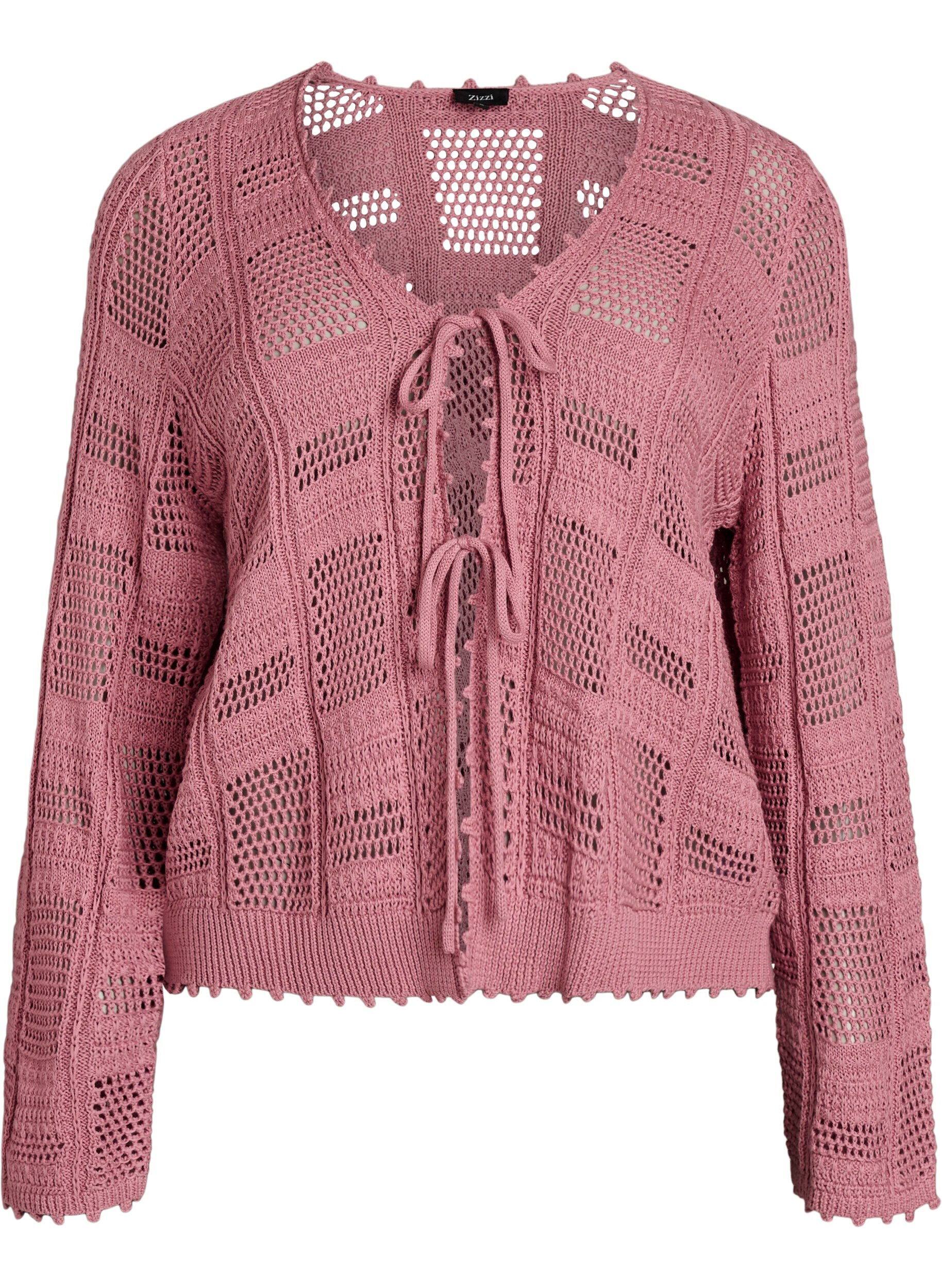 Zizzi Cardigan en maille avec liens et motifs ajour&eacute;s, Rose, Packshot image number 0