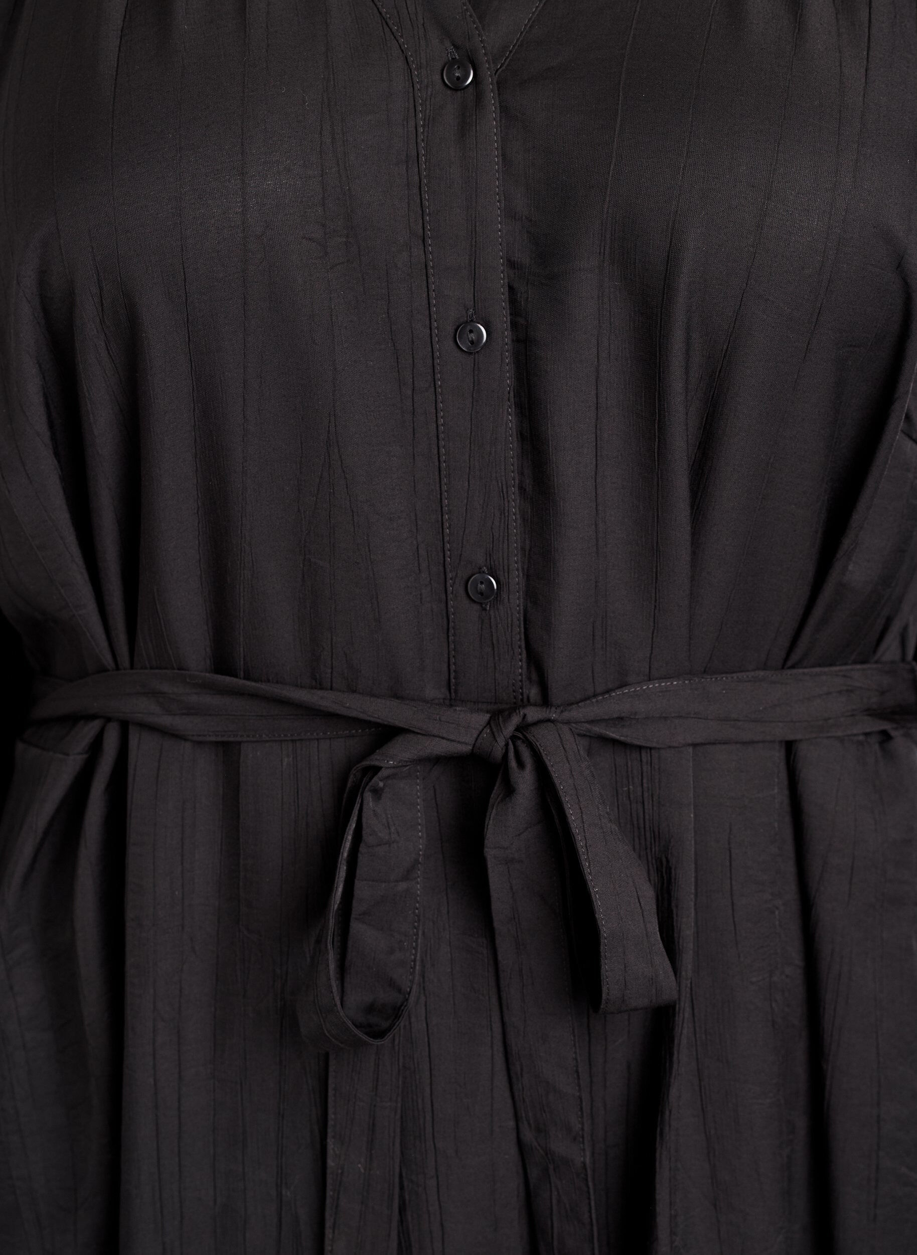 Zizzi Robe midi avec boutonnage et ceinture &agrave; nouer, Noir, Packshot image number 2