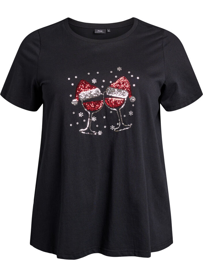 T-shirt de No&euml;l en coton bio, Noir, Packshot image number 0