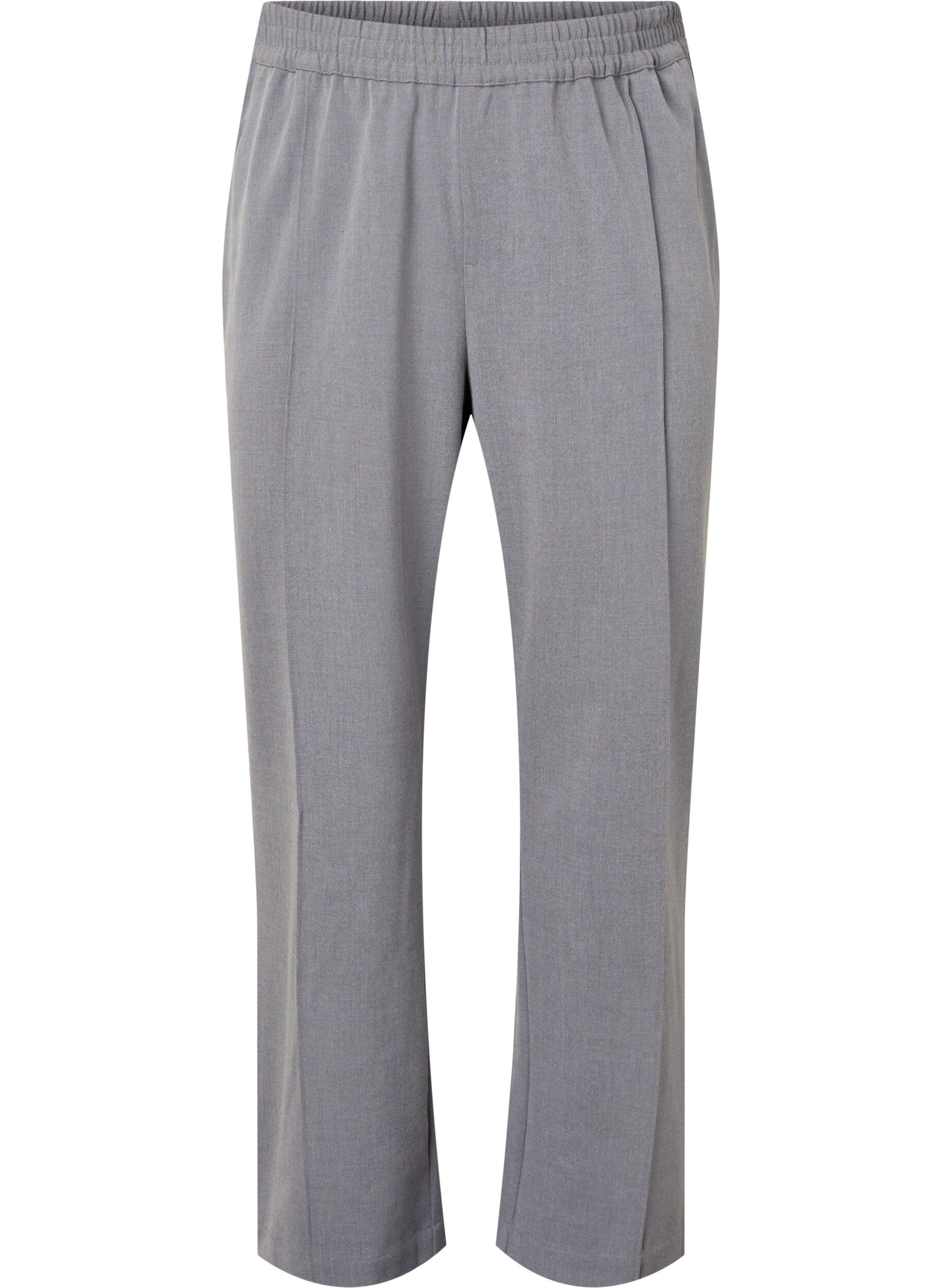 Zizzi Pantalon m&eacute;lang&eacute; gris avec &eacute;lastique &agrave; la taille, Medium Grey Melange, Packshot image number 0