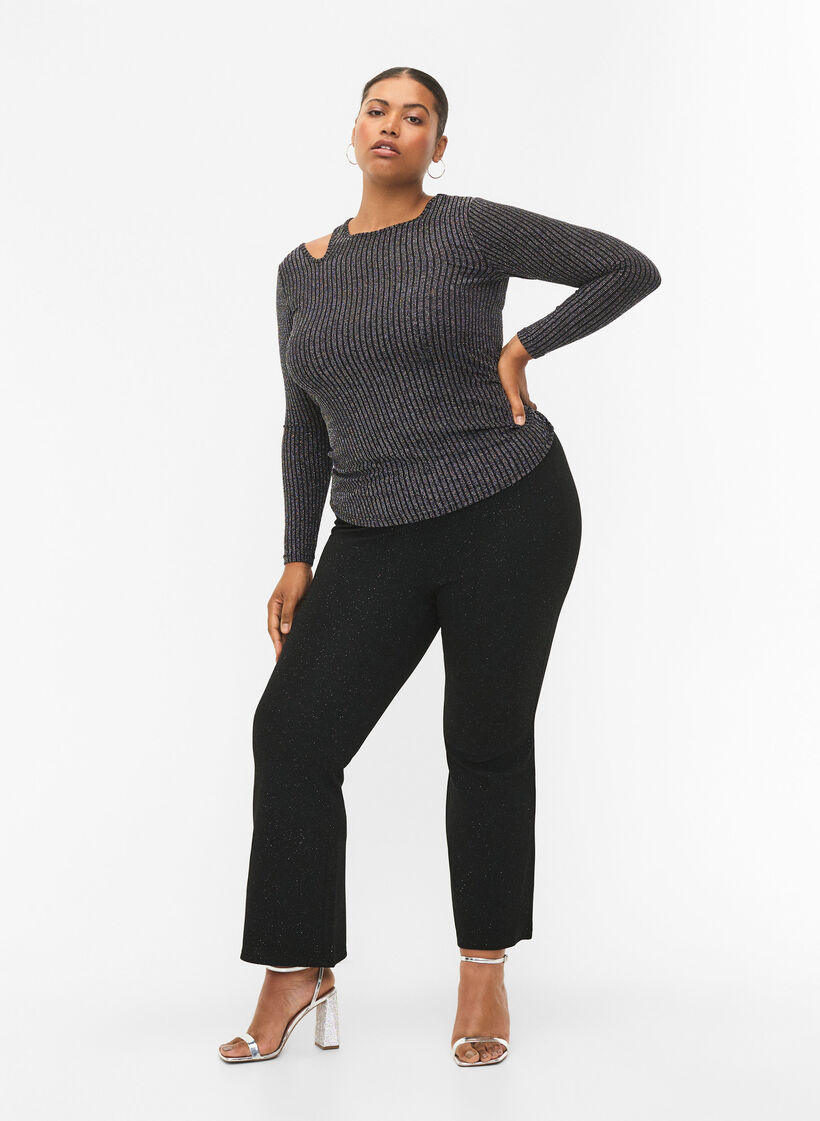 Blouse à manches longues avec découpe et paillettes, B. w. Silver Stripes, Model image number 3