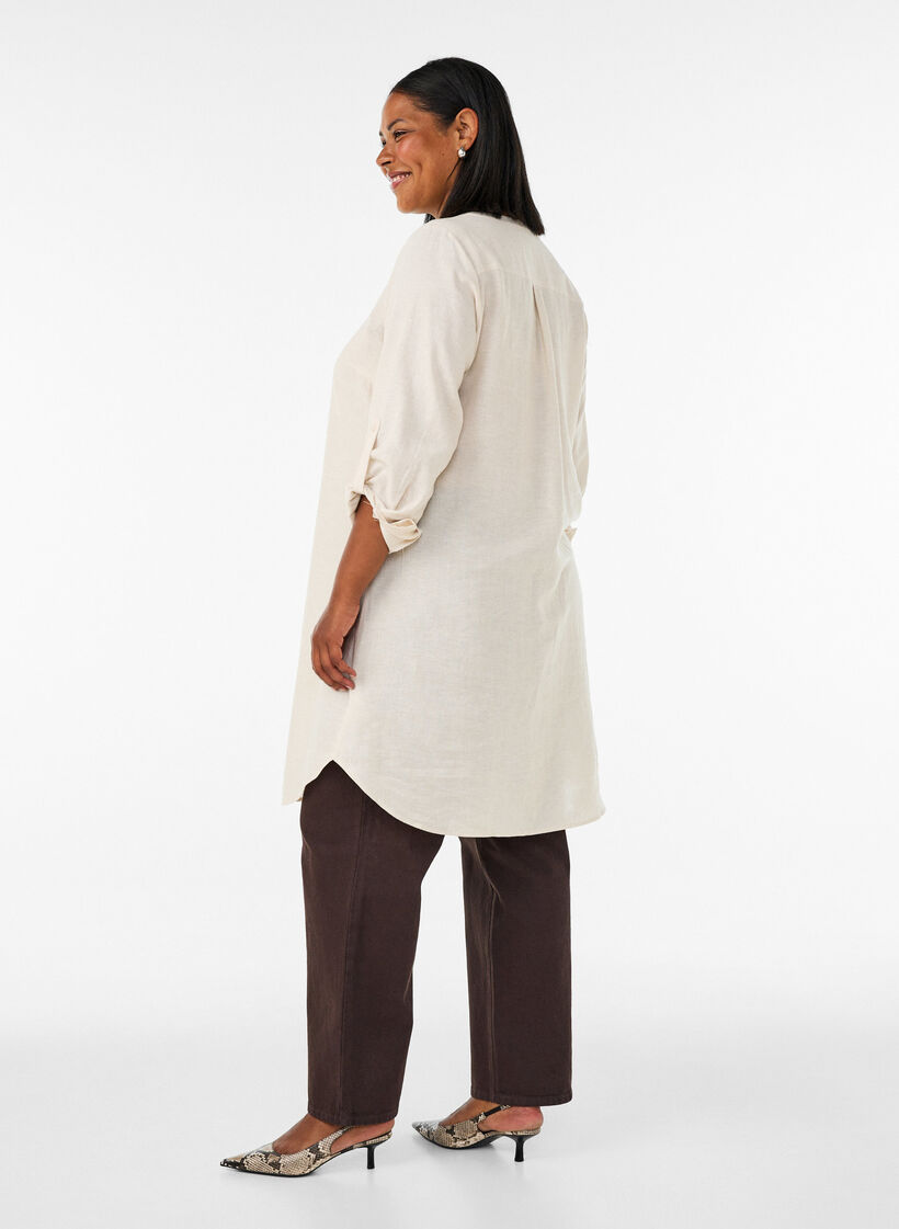 Chemise longue en lin et viscose, Beige, Model image number 2