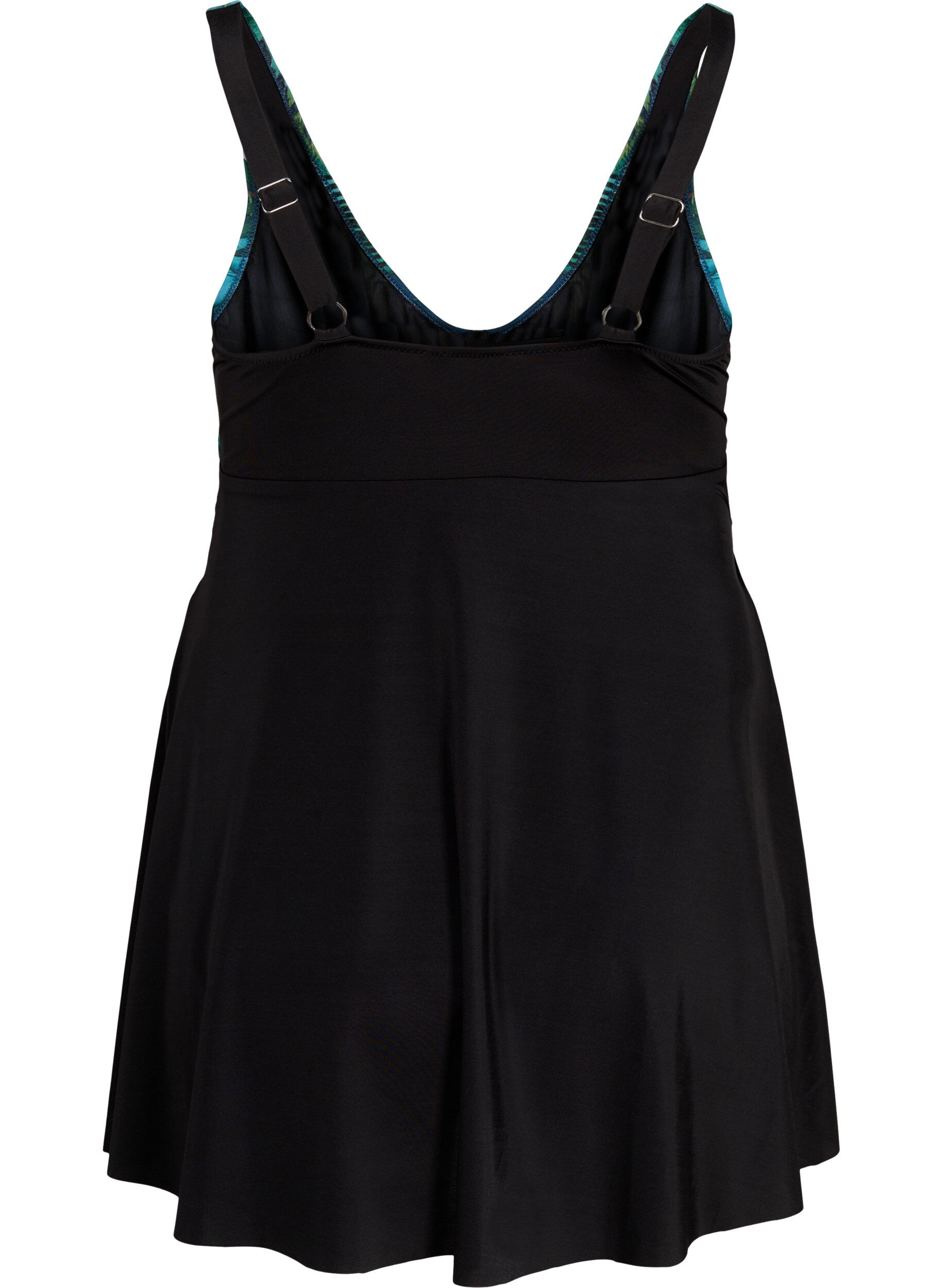 Zizzi Maillot de bain avec jupe ample, Black Blue Leaf, Packshot image number 1