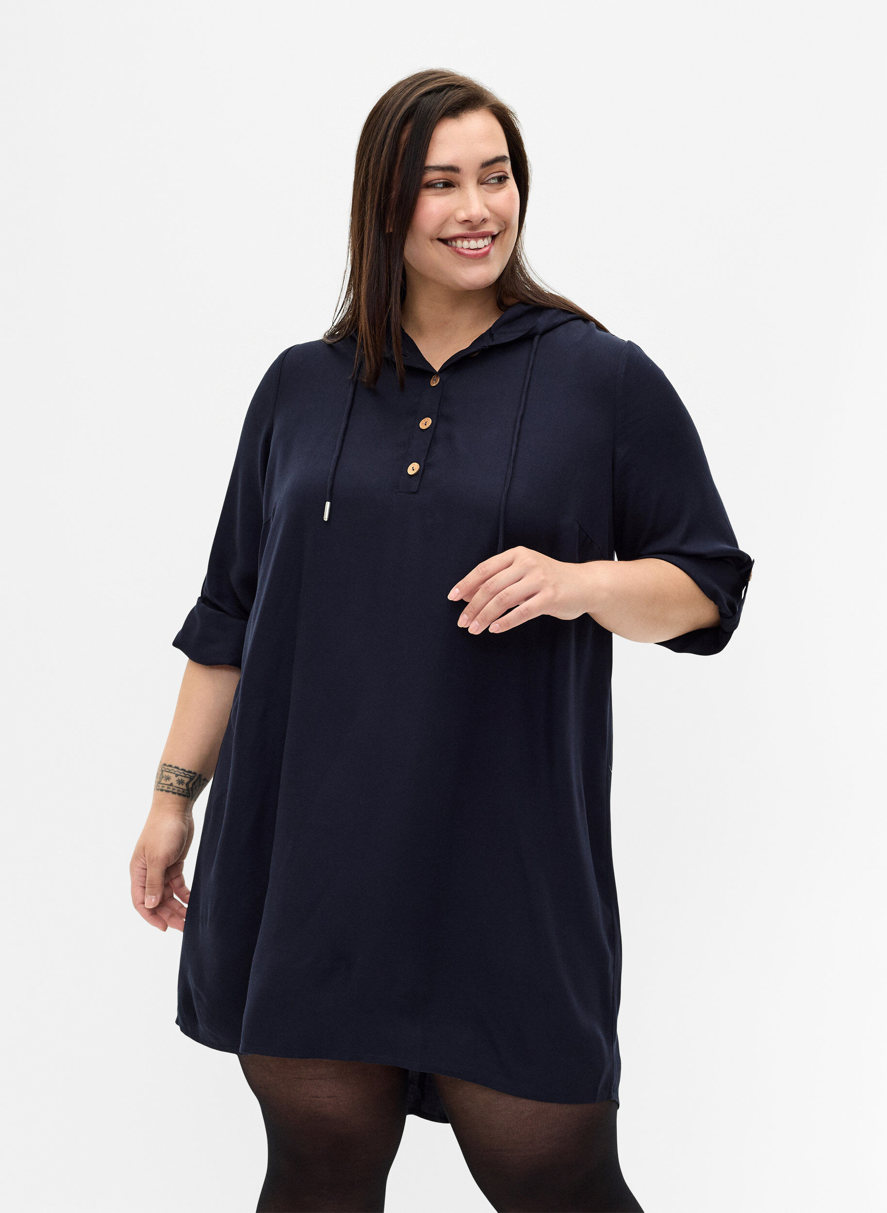 ZizziTunique en viscose avec capuche, Navy Blazer, Model image number 0
