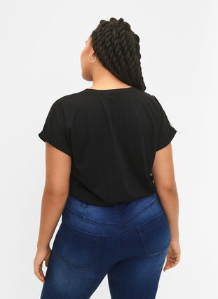 T-shirt à manches courtes en mélange de coton, Black, Model image number 1