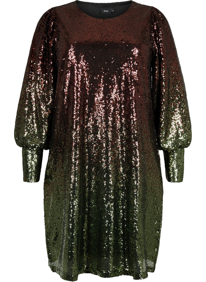 Robe à paillettes avec manches bouffantes, Scarab Ch. Coffee, Packshot image number 0