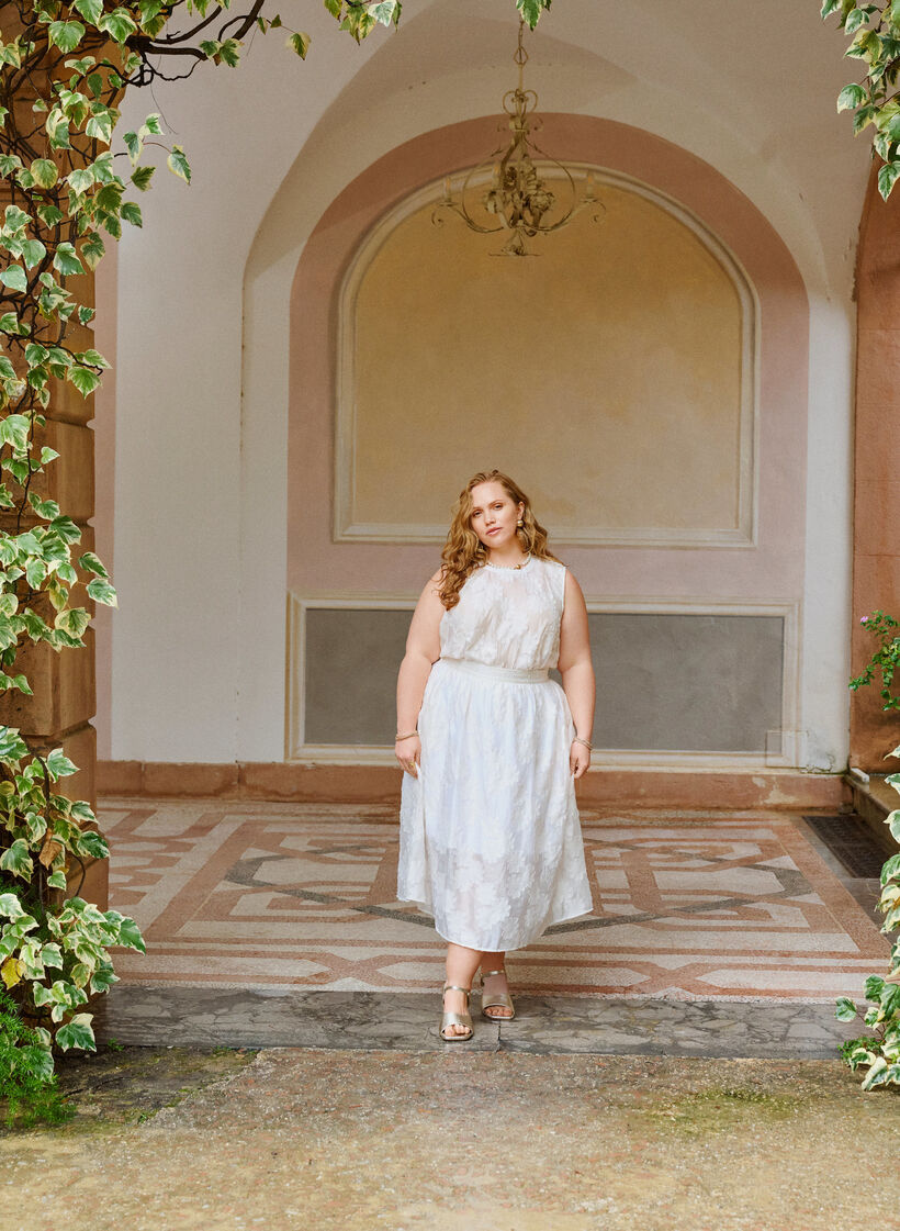 Jupe midi en jacquard floral, Vanille, Image image number 0