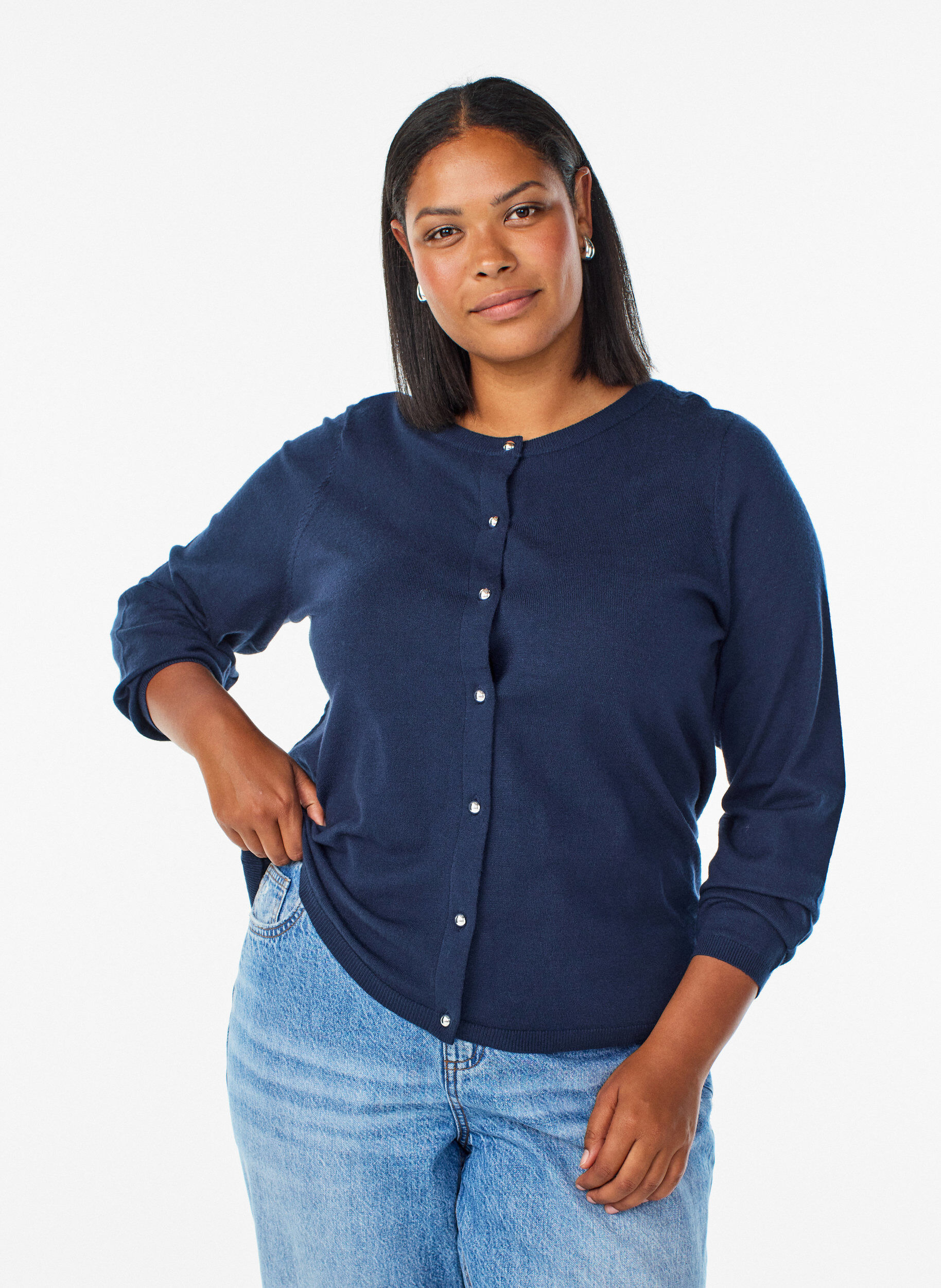 ZizziCardigan &agrave; boutons ronds, Bleu, Model image number 0