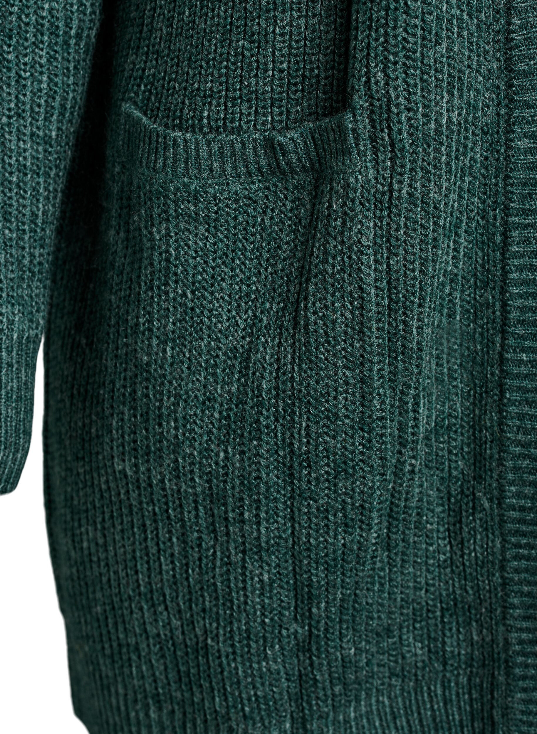 Zizzi FLASH - Cardigan long en maille c&ocirc;tel&eacute;e avec poches, Vert fonc&eacute;, Packshot image number 3