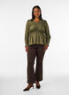 Blouse brillante en viscose &agrave; effet p&eacute;plum, Vert Kaki, Model image number 1