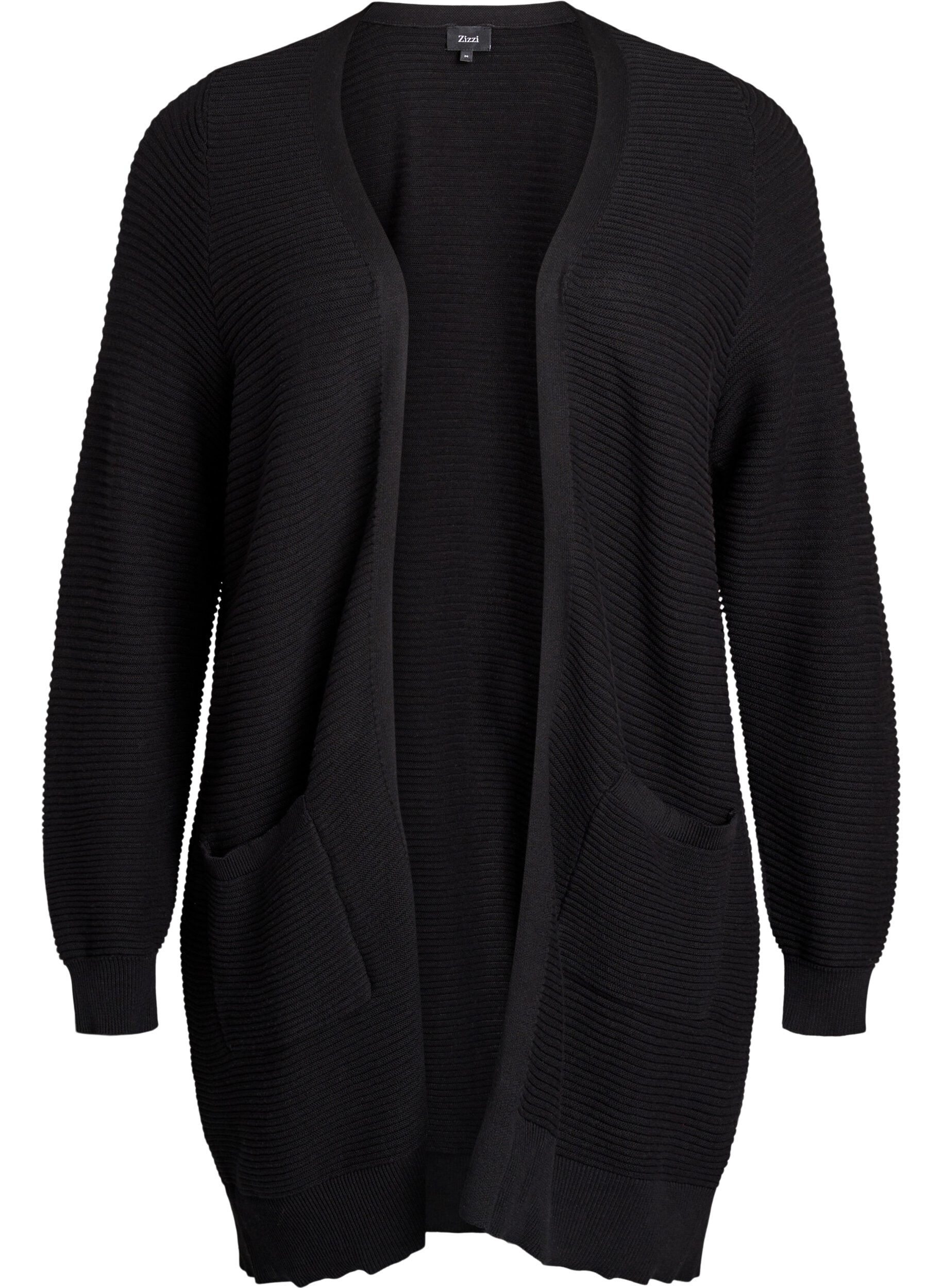 Zizzi Cardigan long c&ocirc;tel&eacute; en coton, Noir, Packshot image number 0