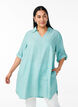 Tunique coupe trap&egrave;ze en lin et viscose, Bleu, Model image number 0