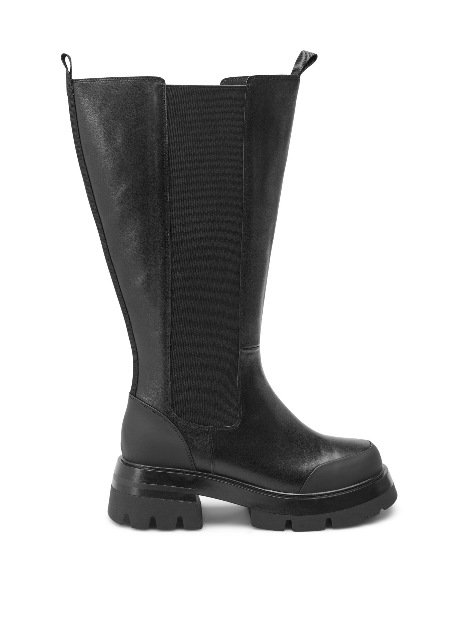 Zizzi Bottes en cuir large avec un long tige et &eacute;lastique, Black, Packshot image number 0