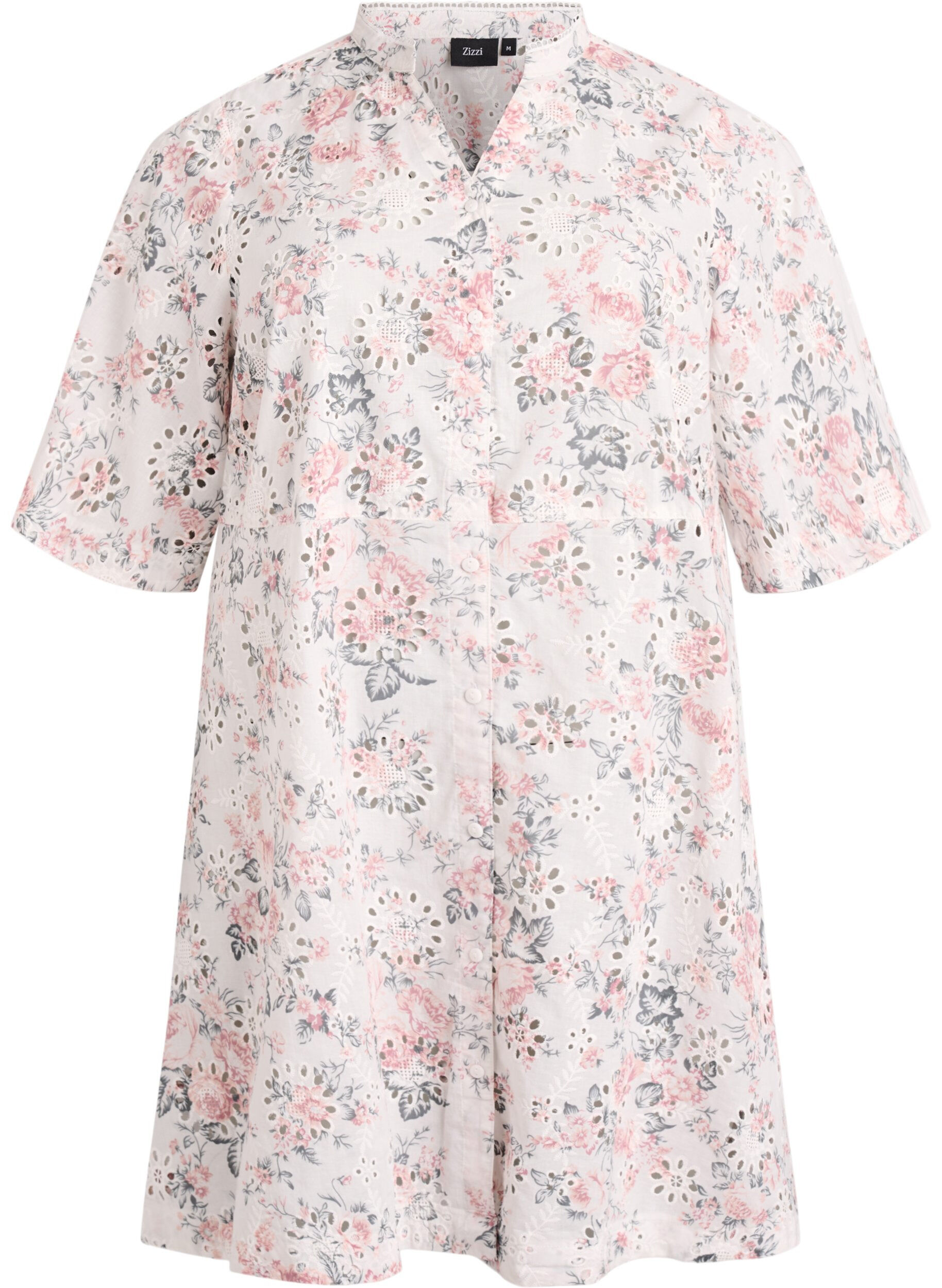 ZizziRobe en coton &agrave; imprim&eacute; floral et broderie anglaise, Vanille, Packshot image number 0