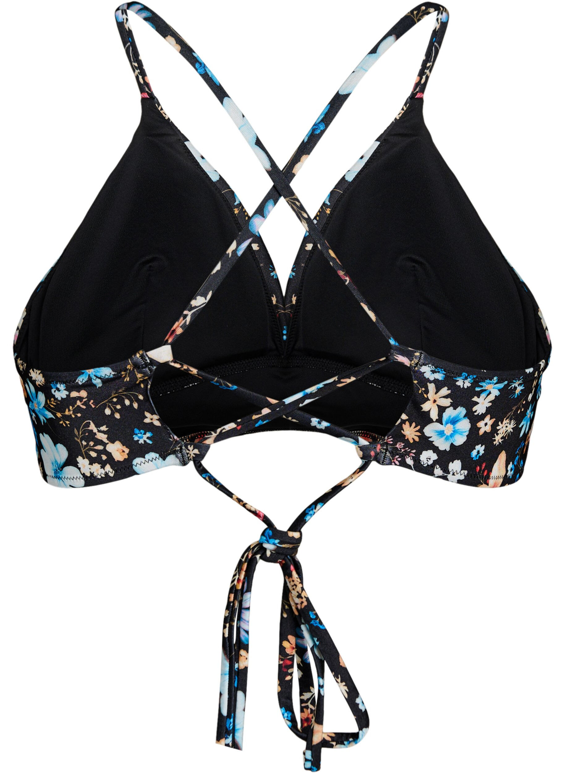 Zizzi Haut de bikini &agrave; imprim&eacute; floral avec liens &agrave; nouer dans le dos, Bleu, Packshot image number 1