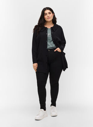 Veste en tricot avec col à volants et poches, Black, Model image number 2