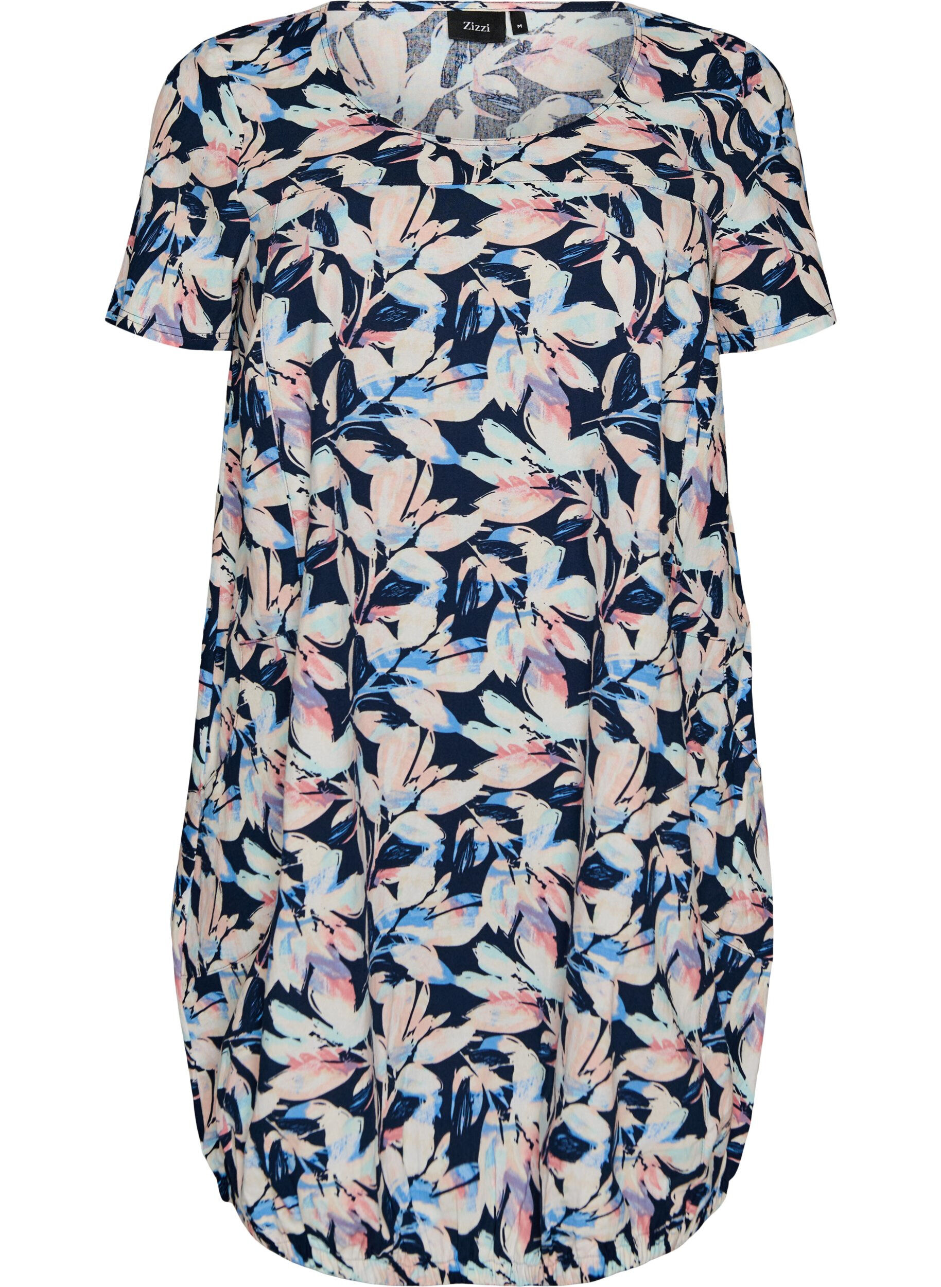 Robe en coton &agrave; manches courtes avec imprim&eacute;