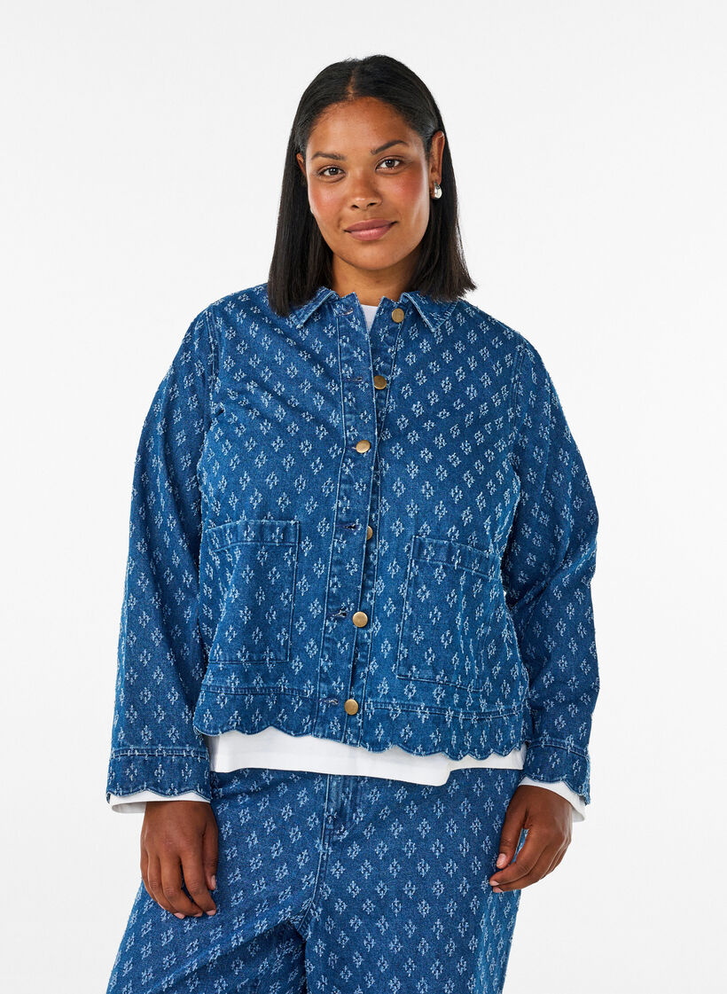 Veste en jean avec un effet us&eacute;, Bleu, Model image number 0