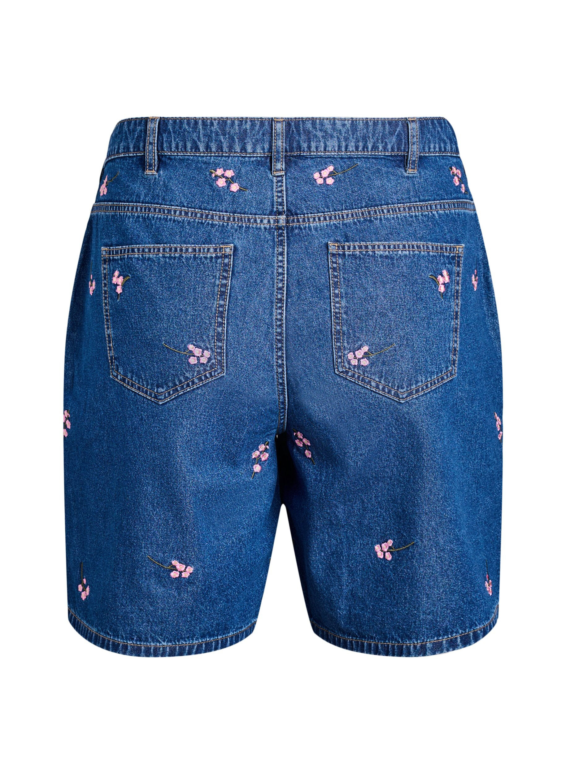 Zizzi Shorts en jean avec des fleurs brod&eacute;es, Bleu intense, Packshot image number 1
