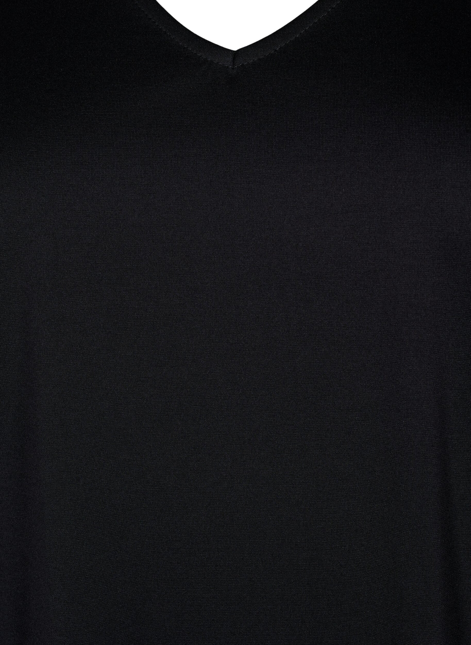 Zizzi Robe de couleur unie avec coupe en V et manches 3/4, Black, Packshot image number 2