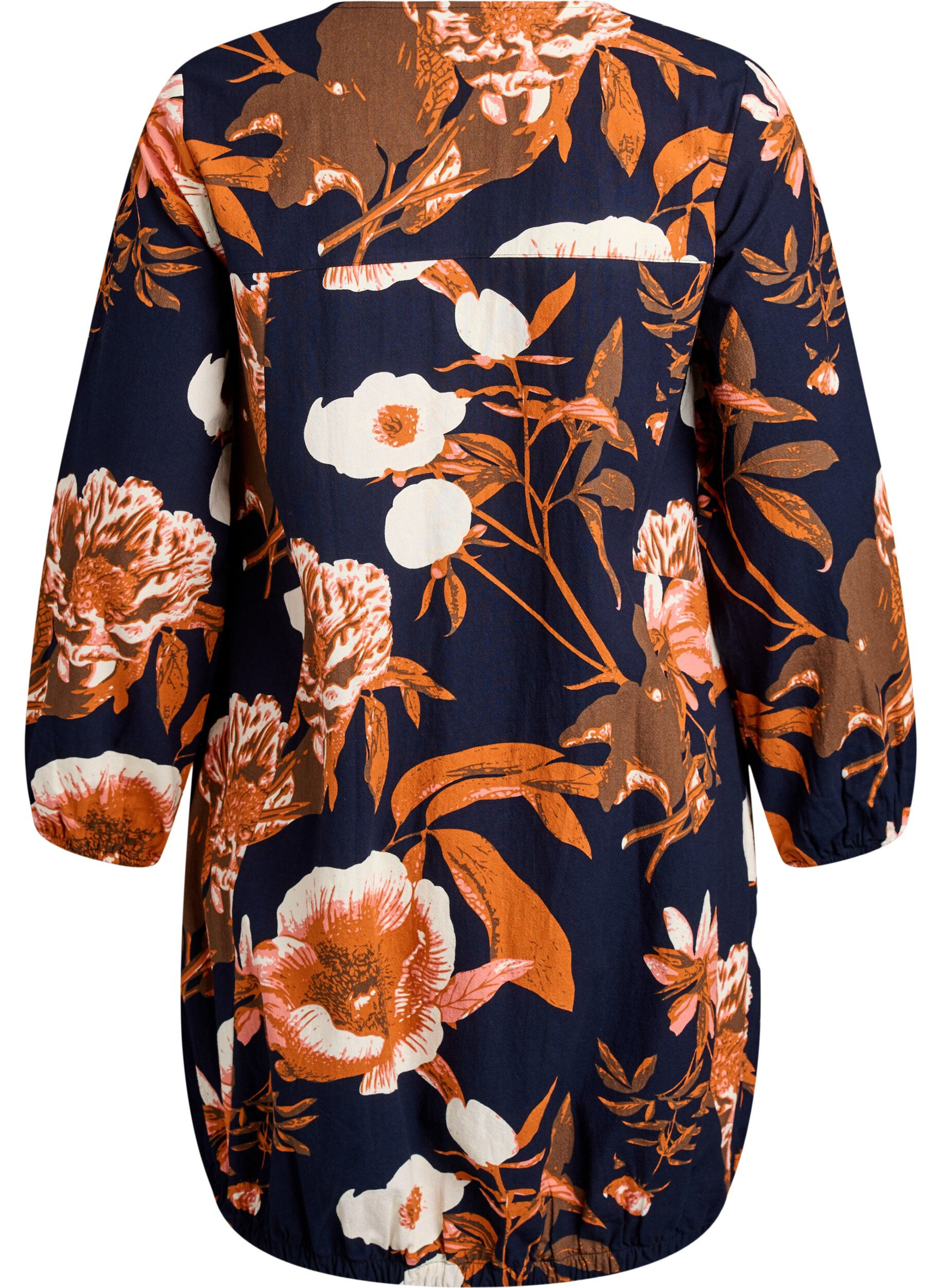 Zizzi Robe courte en coton avec un ourlet &eacute;lastique et des manches longues, Noir, Packshot image number 1