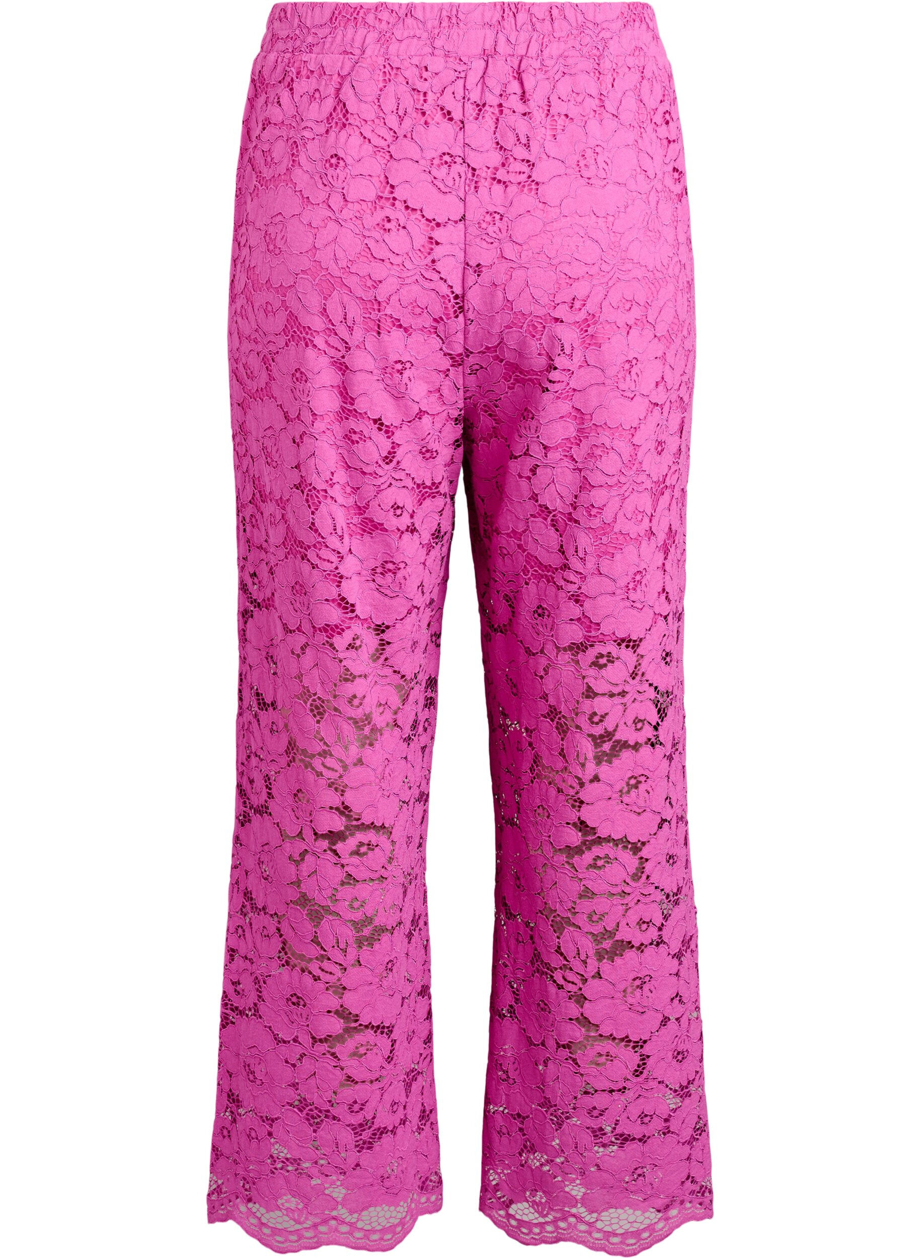 Zizzi Pantalon taille haute en dentelle et avec des poches, Rose, Packshot image number 1