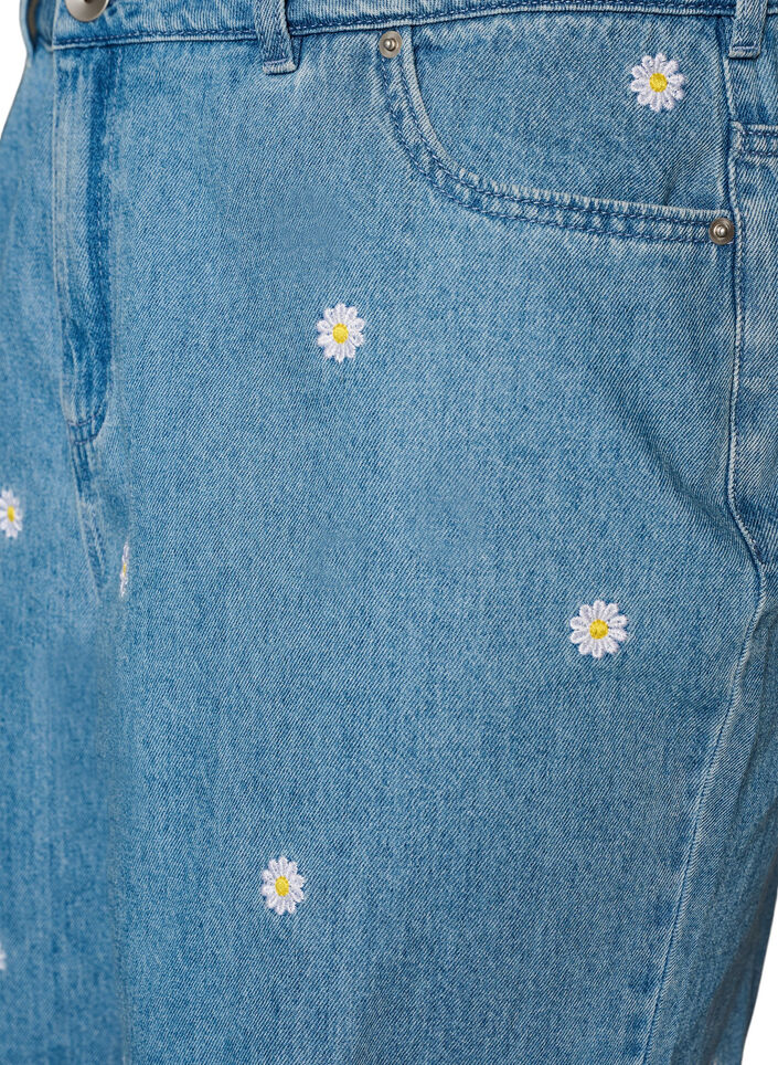 Short en jean taille haute avec broderies florales, Bleu Clair, Packshot image number 2