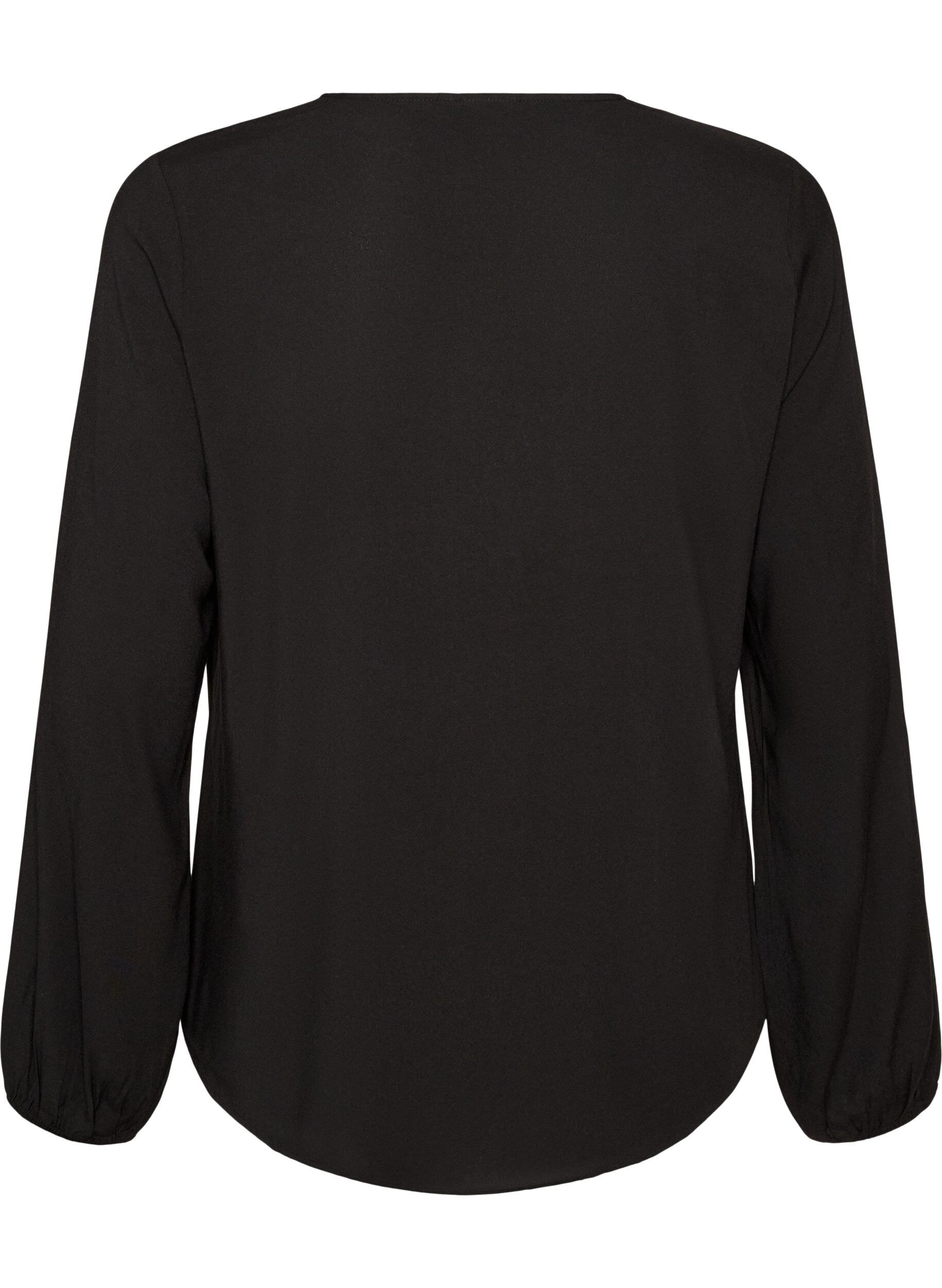 ZizziBlouse en viscose avec col en V et manches longues, Noir, Packshot image number 1