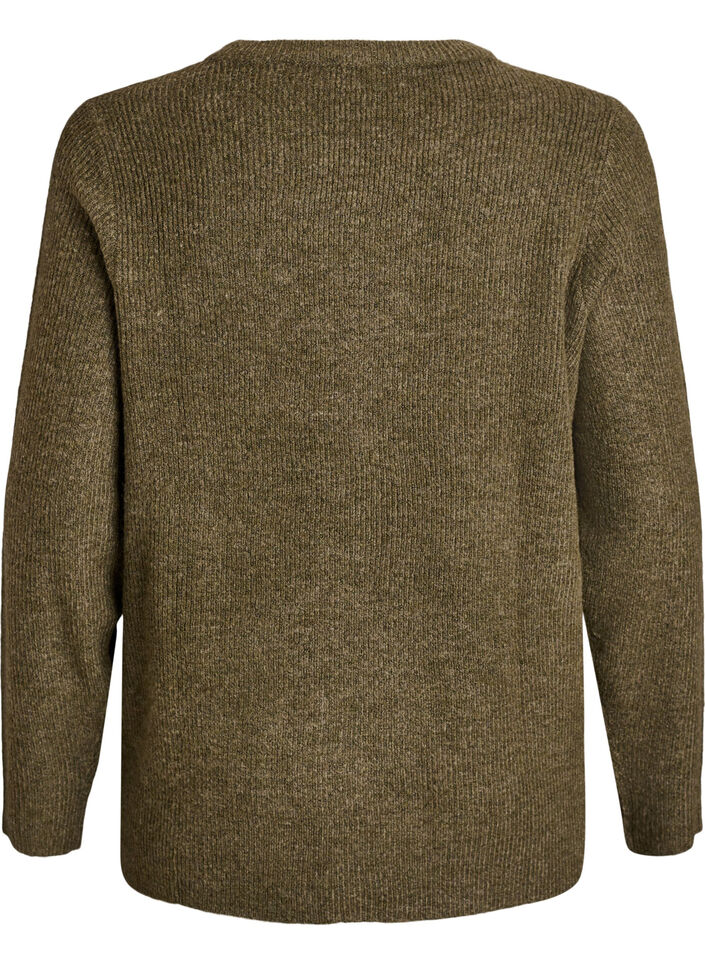 Blouse en maille chin&eacute;e &agrave; col rond, Vert fonc&eacute;, Packshot image number 1