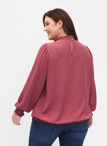 Chemisier blouse de couleur unie à manches longues, Dry Rose, Model image number 1