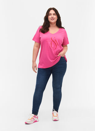 T-shirt en coton avec imprimé, Shocking Pink SUN, Model image number 2