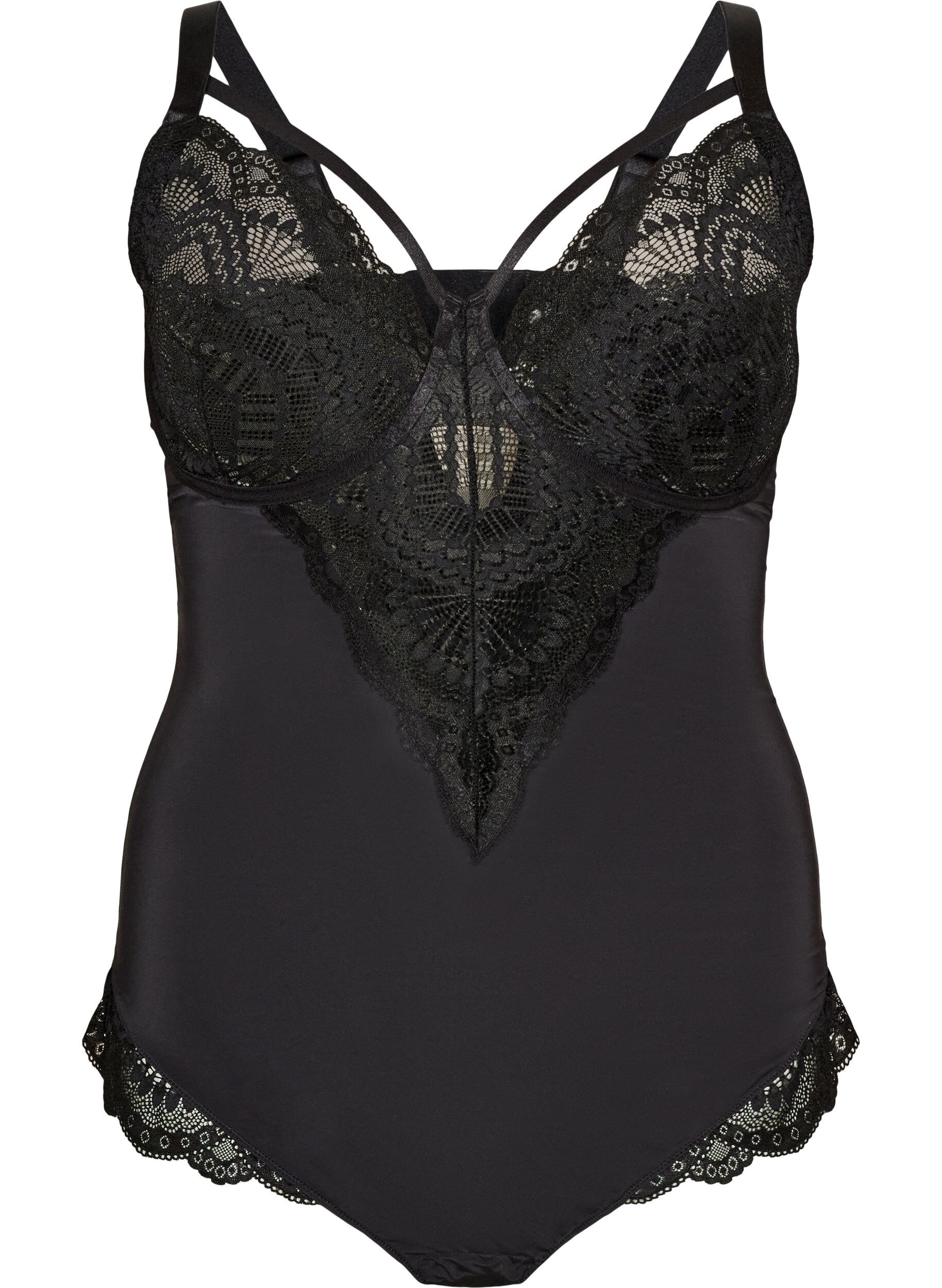 ZizziBody en dentelle &agrave; armatures avec d&eacute;tails de lani&egrave;res, Noir, Packshot image number 0