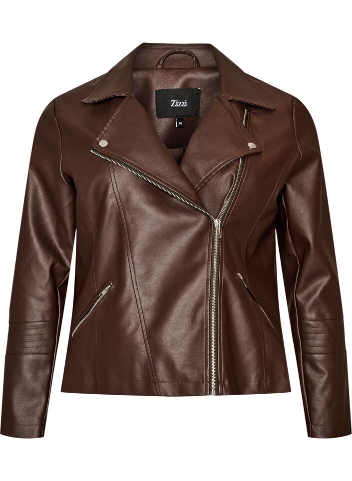 Veste biker en similicuir, Marron, Packshot image number 0