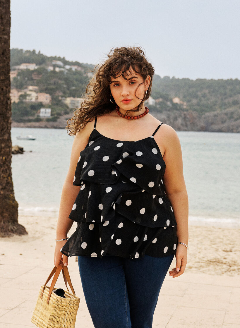 Top superpos&eacute; avec volants et fines bretelles, Noir, Image image number 0