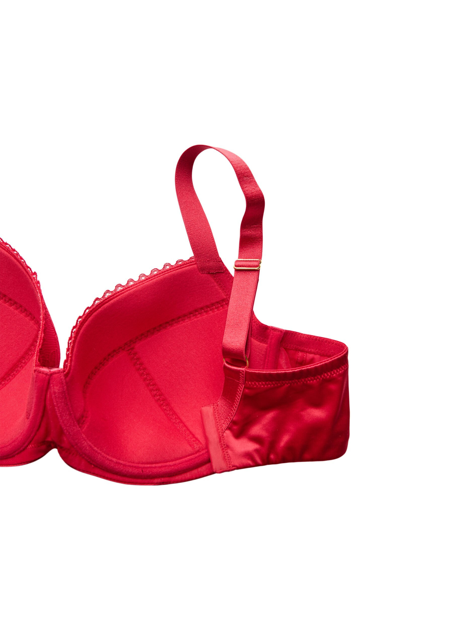 Zizzi Soutien-gorge rembourr&eacute; avec bonnets en microfibre brillante et dentelle, Rouge, Packshot image number 3