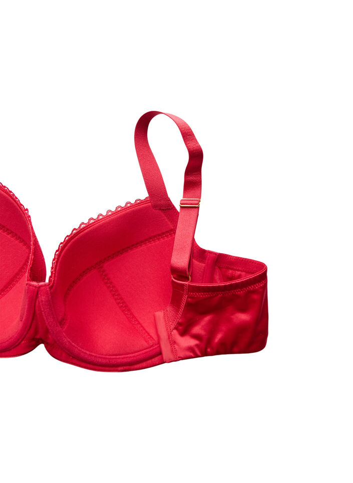 Soutien-gorge rembourr&eacute; avec bonnets en microfibre brillante et dentelle, Rouge, Packshot image number 3