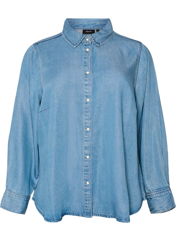 Chemise en jean en lyocell avec boutons-pression, Bleu Clair, Packshot image number 0