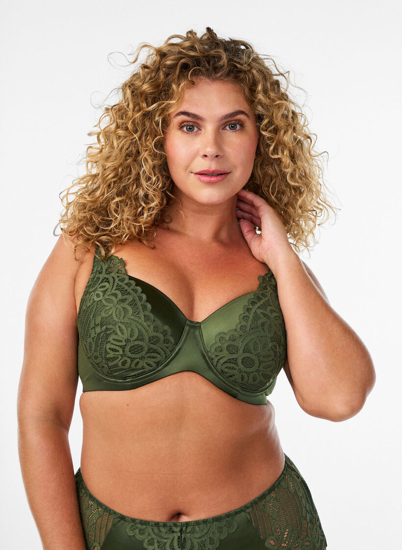 Soutien-gorge &agrave; armatures rembourr&eacute; avec dentelle, Vert Kaki, Model image number 0