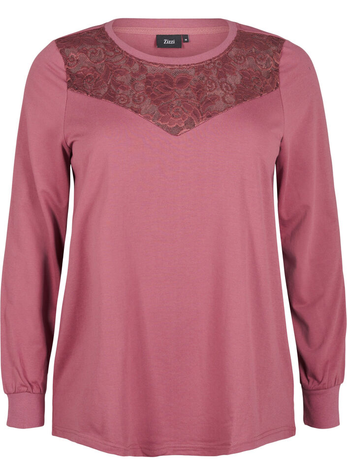 Sweatshirt avec ornements en dentelle, Rose Brown, Packshot image number 0