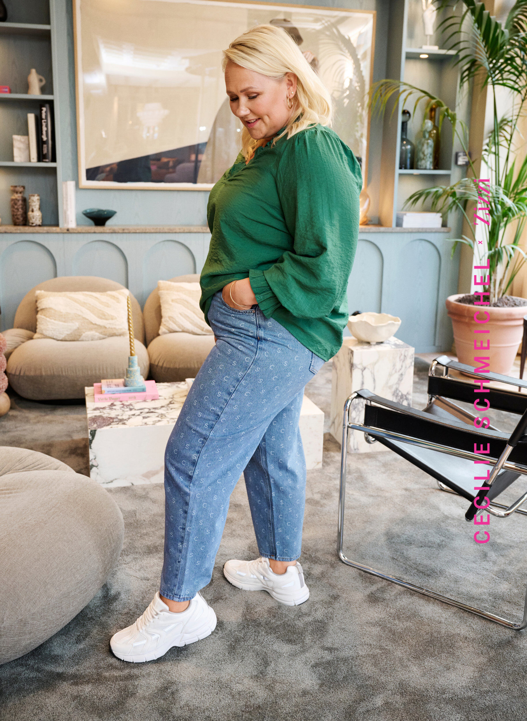 Zizzi Jean coupe femme raccourci avec imprim&eacute; et taille haute, Blue denim, Image image number 0