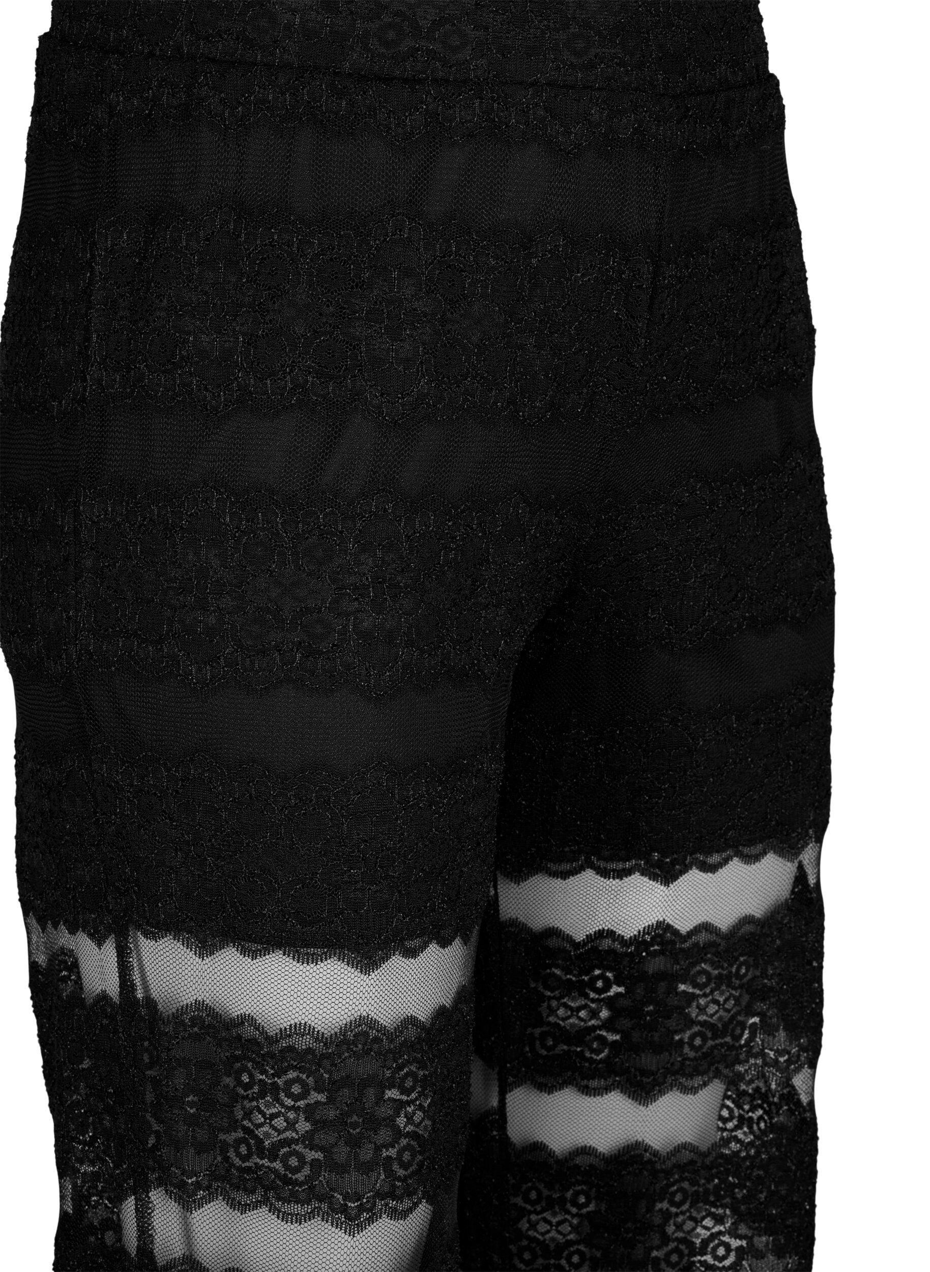 Zizzi Pantalon ample avec dentelle et maille extra-fine, Black, Packshot image number 2