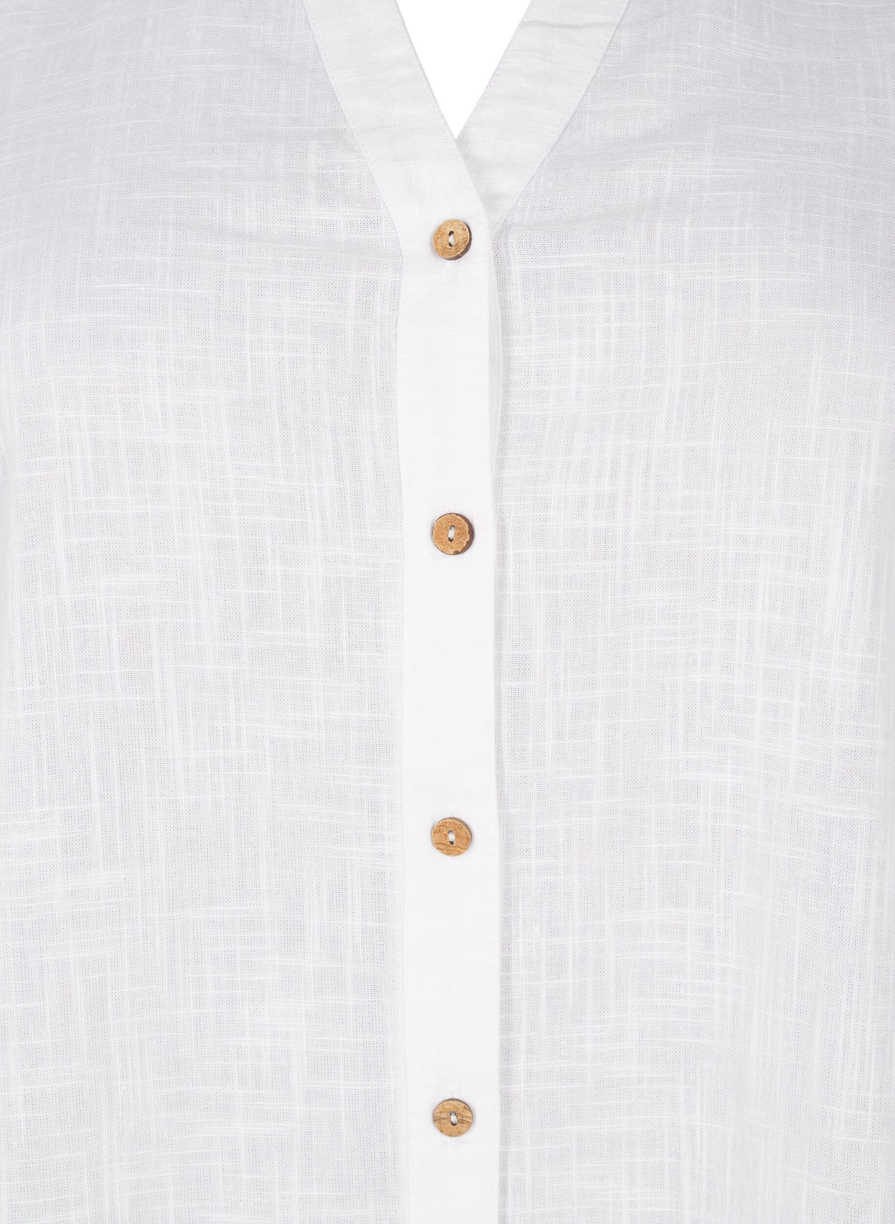 ZizziChemisier en coton avec un col en V, Blanc, Packshot image number 2