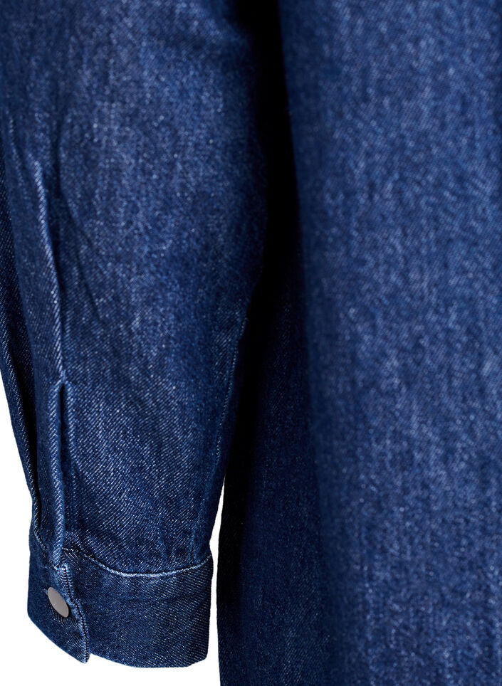 Robe courte en jean avec col et d&eacute;collet&eacute; en V, Bleu, Packshot image number 3