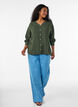 Blouse en lin et viscose avec col en V, Vert, Model image number 1